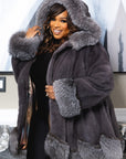 Fully Let out Mink Stroller with Fox Trim