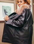 Brown Leather Jacket w/ Crystal Fox
