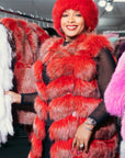 Dyed Red Long Fox Length Vest