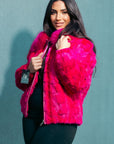 Pink Sculptured Mink Jacket with Fox Collar