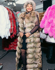 Dyed Green and Crystal Fox Long Fox Vest