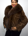 Demi Buff Mink Jacket with Brown Fox Collar