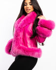 Pink Leather Jacket with Fox