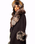 Brown Wool Coat with Fox
