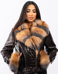 Brown & Crystal Fox Shearling Biker Jacket