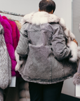Black Denim Jacket with Fox Tuxedo and Cuff