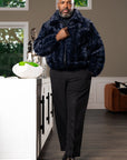 Men's Navy Sculptured Mink Bomber with Full Mink Collar