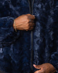 Men's Navy Sculptured Mink Bomber with Full Mink Collar