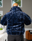 Men's Navy Sculptured Mink Bomber with Full Mink Collar