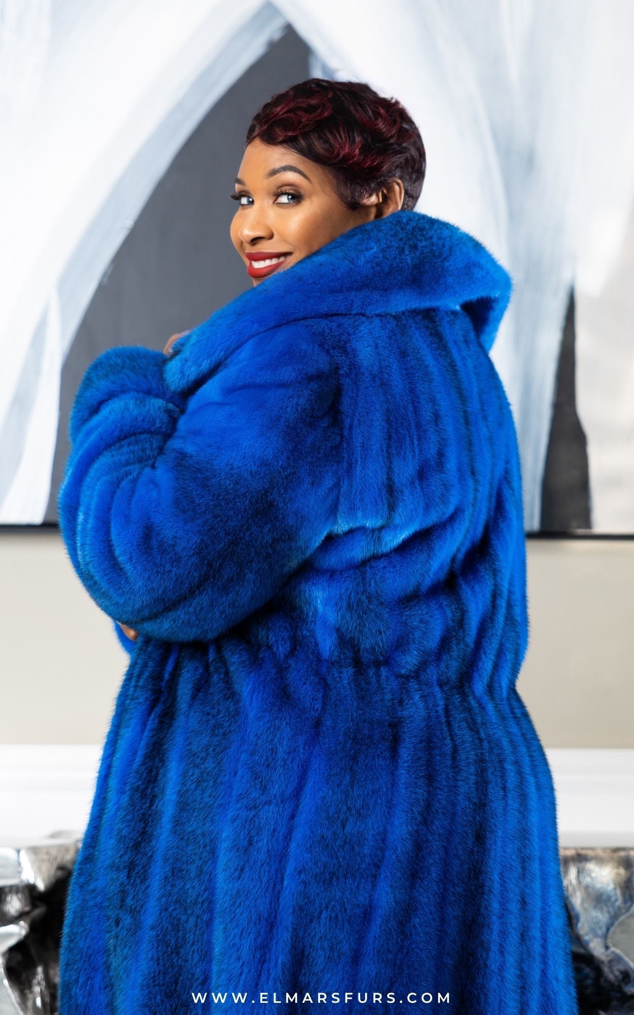 Women's Electric Blue Mink Swing Coat - Main Image