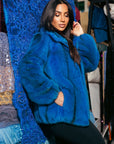 Electric Blue Cross Mink Jacket