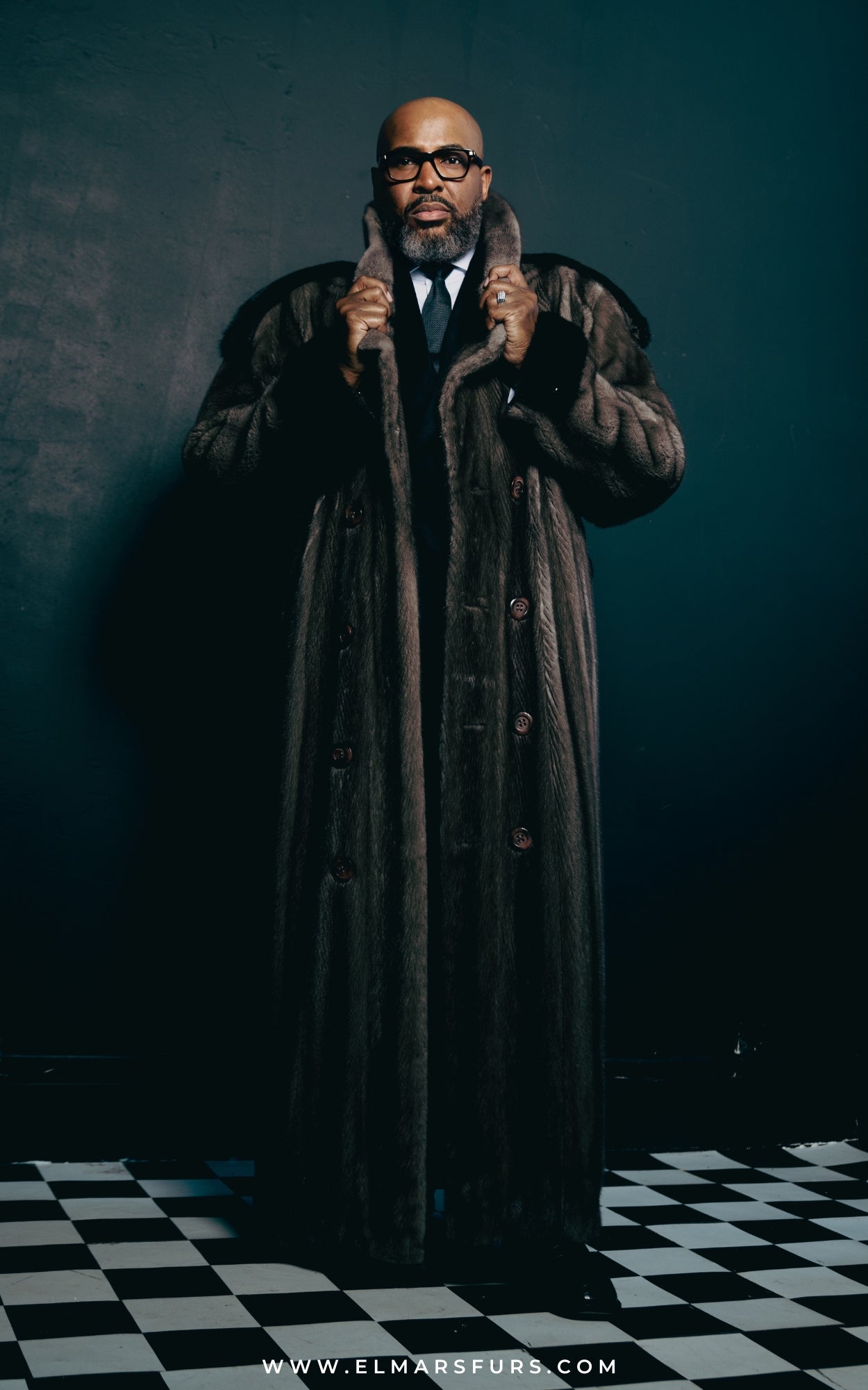 Dyed Gray Full Skin Mink Coat w/ Black Full Skin Mink Epaulettes