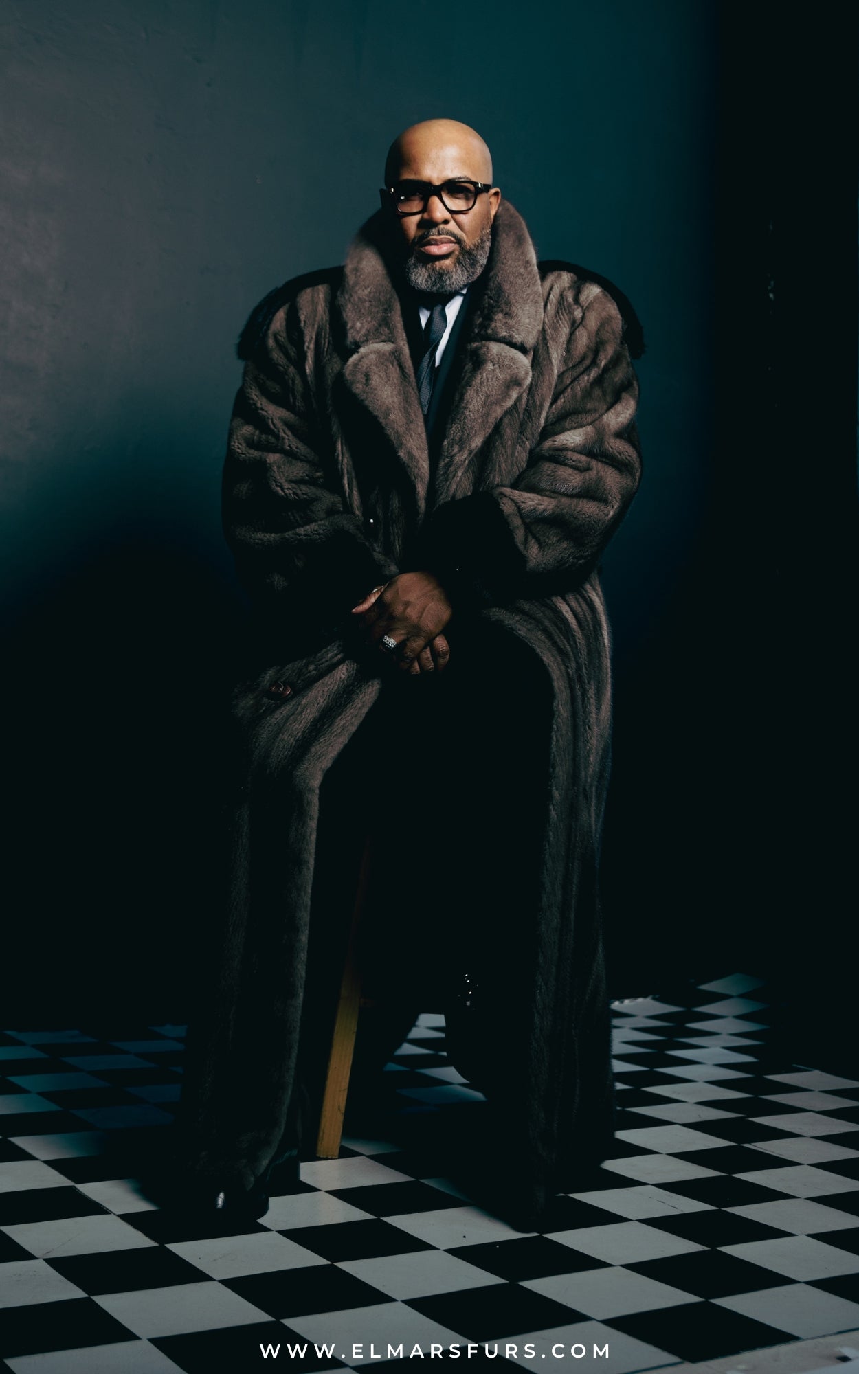 Dyed Gray Full Skin Mink Coat w/ Black Full Skin Mink Epaulettes