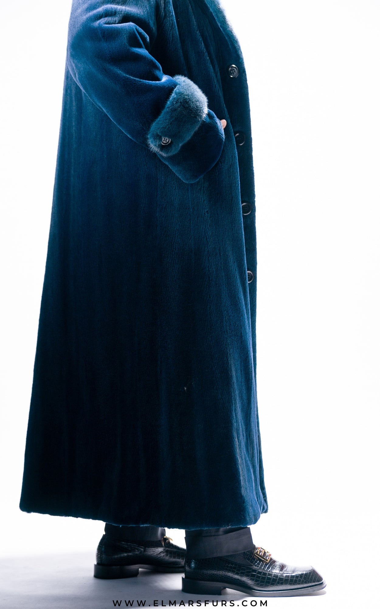 Navy Sheared Mink w/ Full Mink Collar and Navy Full Skin Mink Epaulettes
