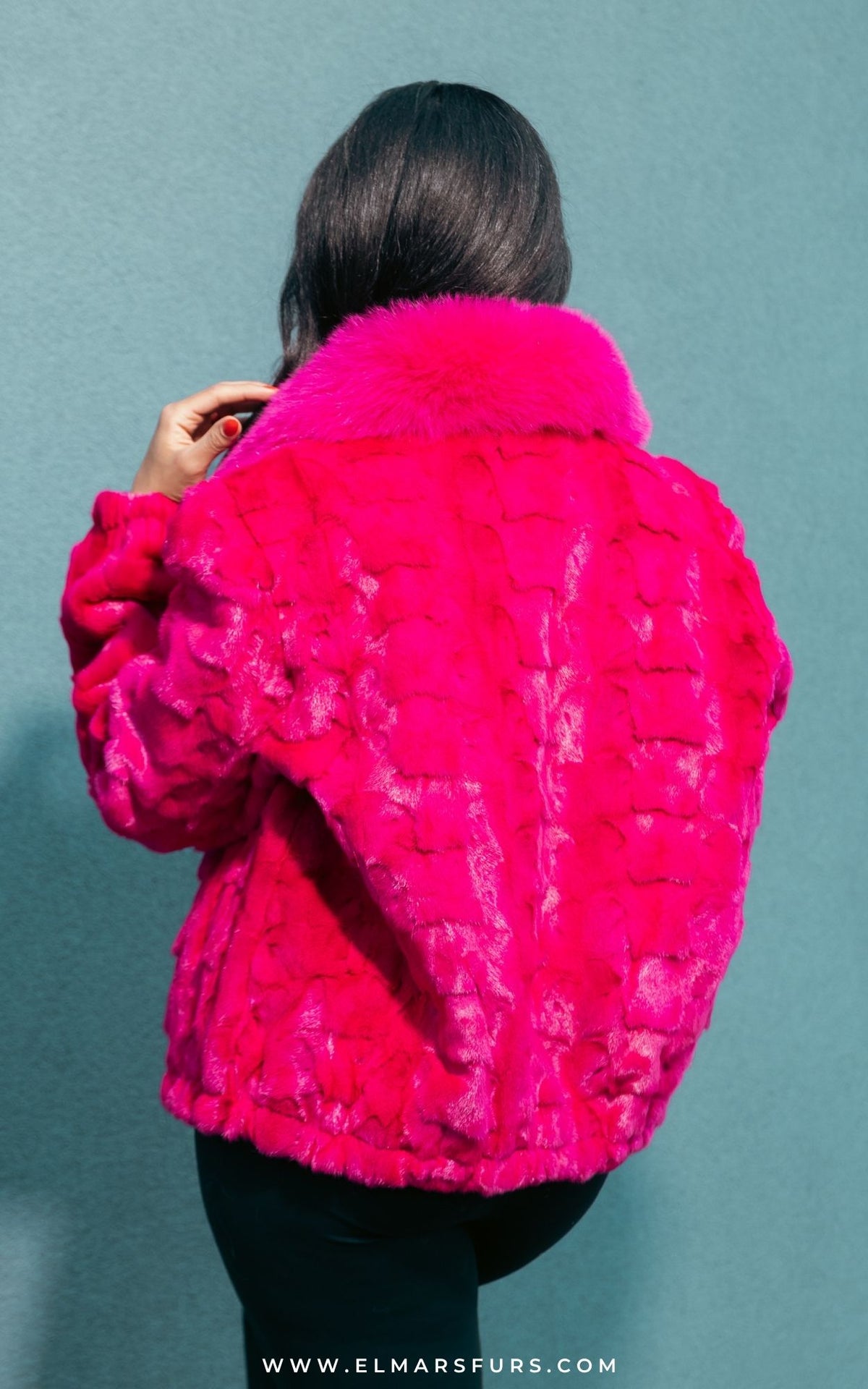 Pink Sculptured Mink Jacket with Fox Collar