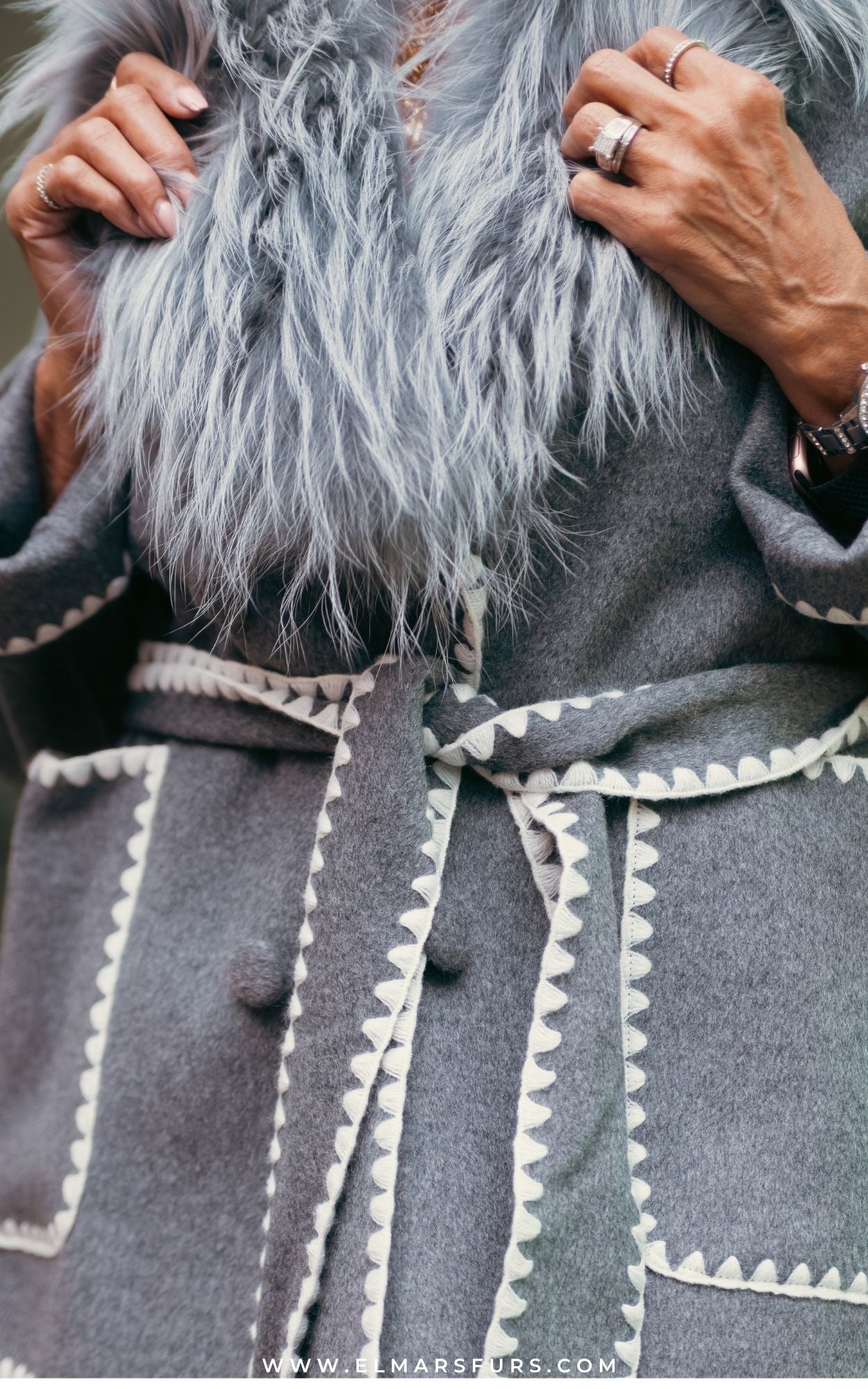 Grey Wool Jacket w/ Fox Trim