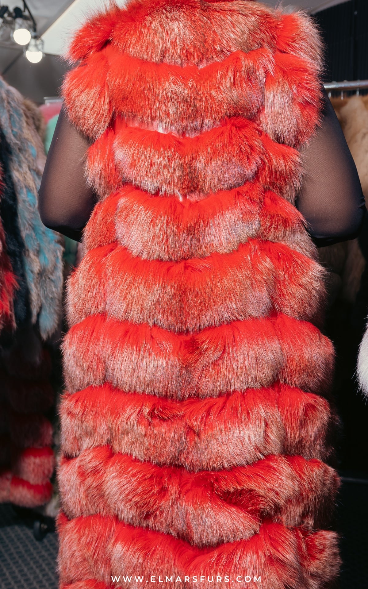 Dyed Red Long Fox Length Vest