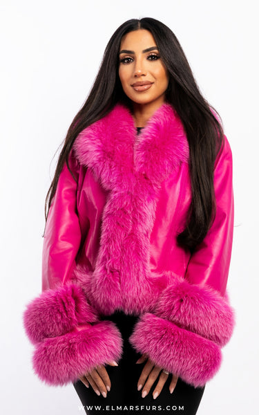 THEREDTHREAD Sファージャケット　ピンク Pink Leather Jacket with Fox – ElMar's Furs