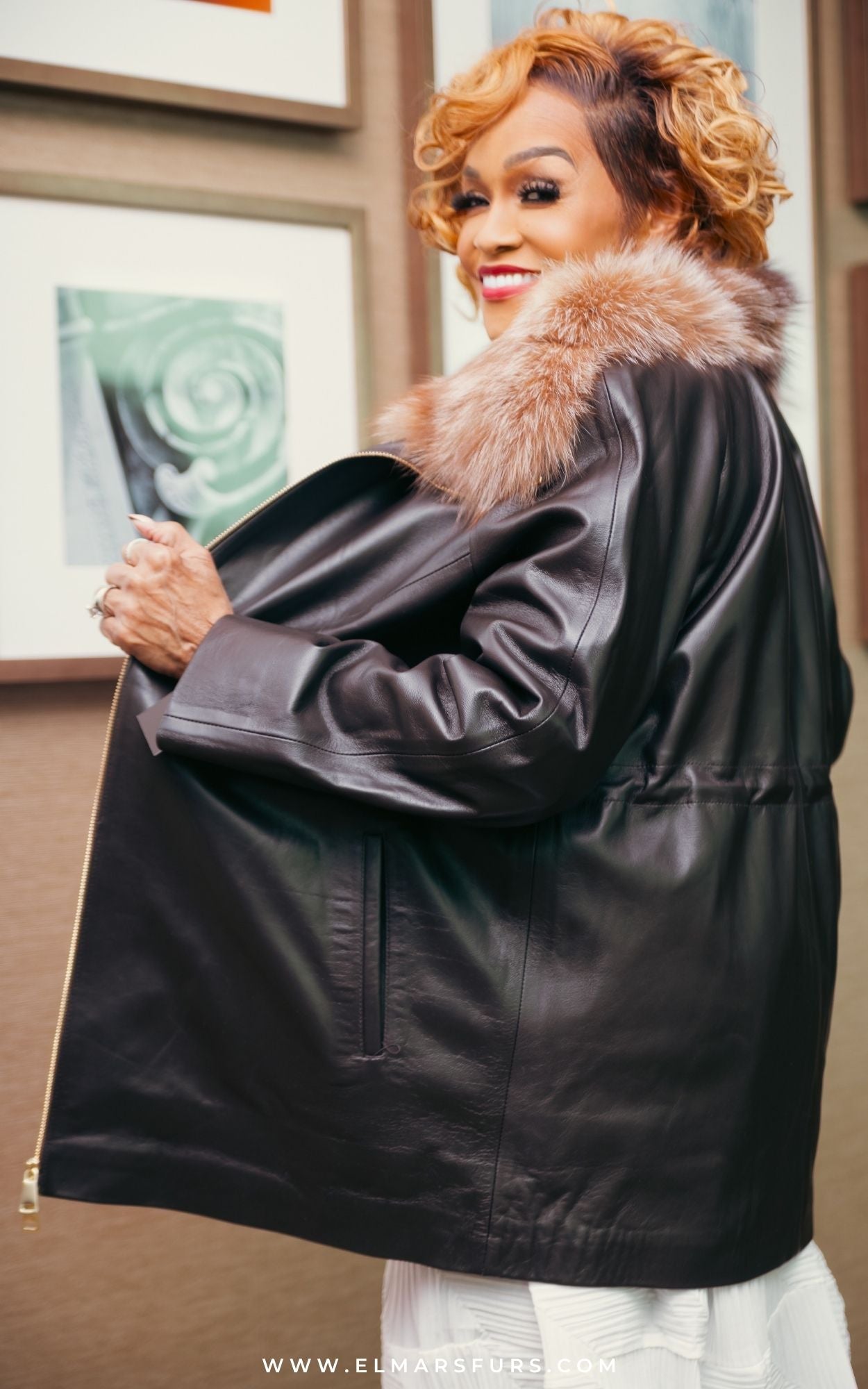 Brown Leather Jacket w/ Crystal Fox