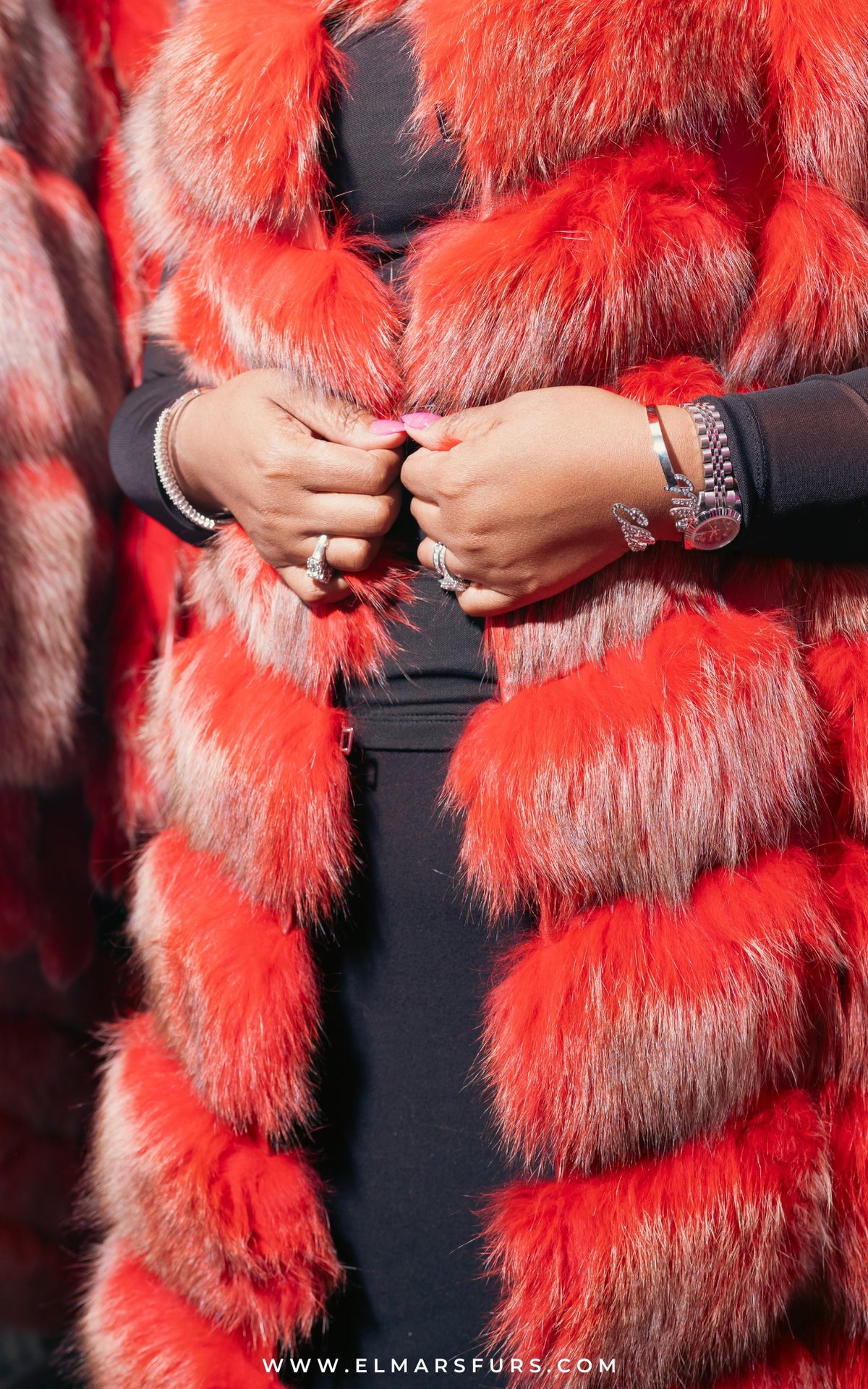Dyed Red Long Fox Length Vest