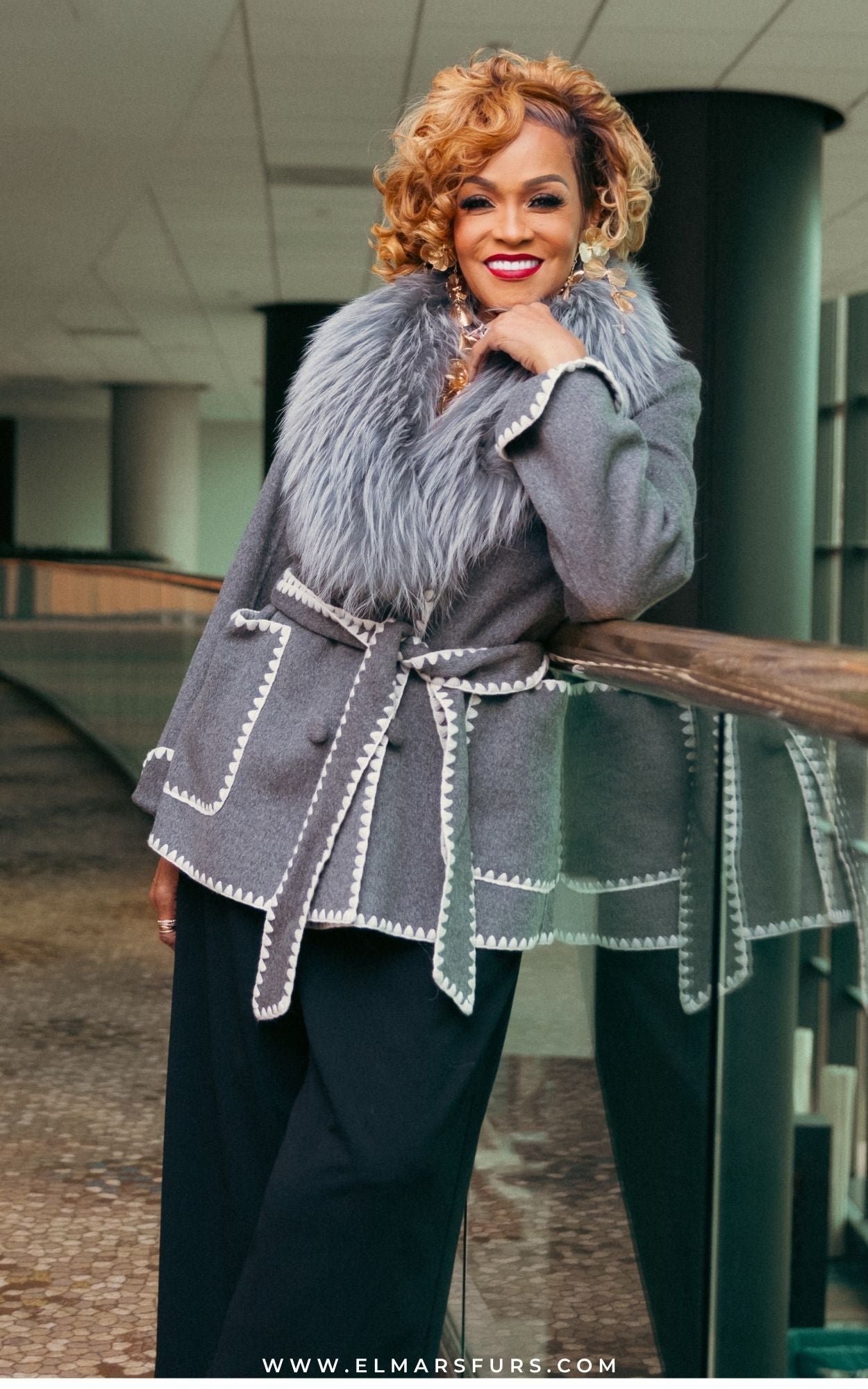 Grey Wool Jacket w/ Fox Trim