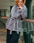 Grey Wool Jacket w/ Fox Trim