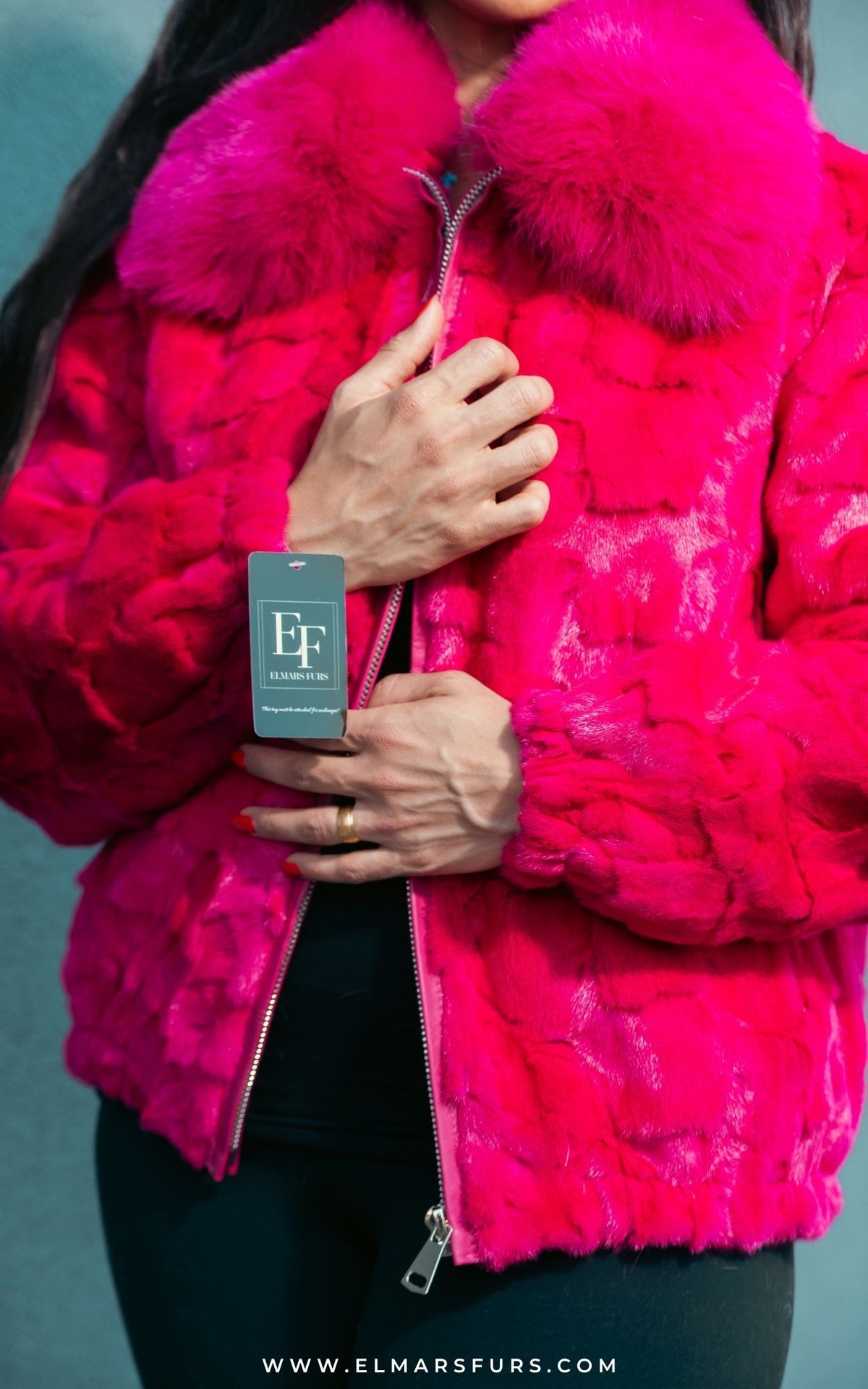 Pink Sculptured Mink Jacket with Fox Collar