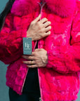 Pink Sculptured Mink Jacket with Fox Collar