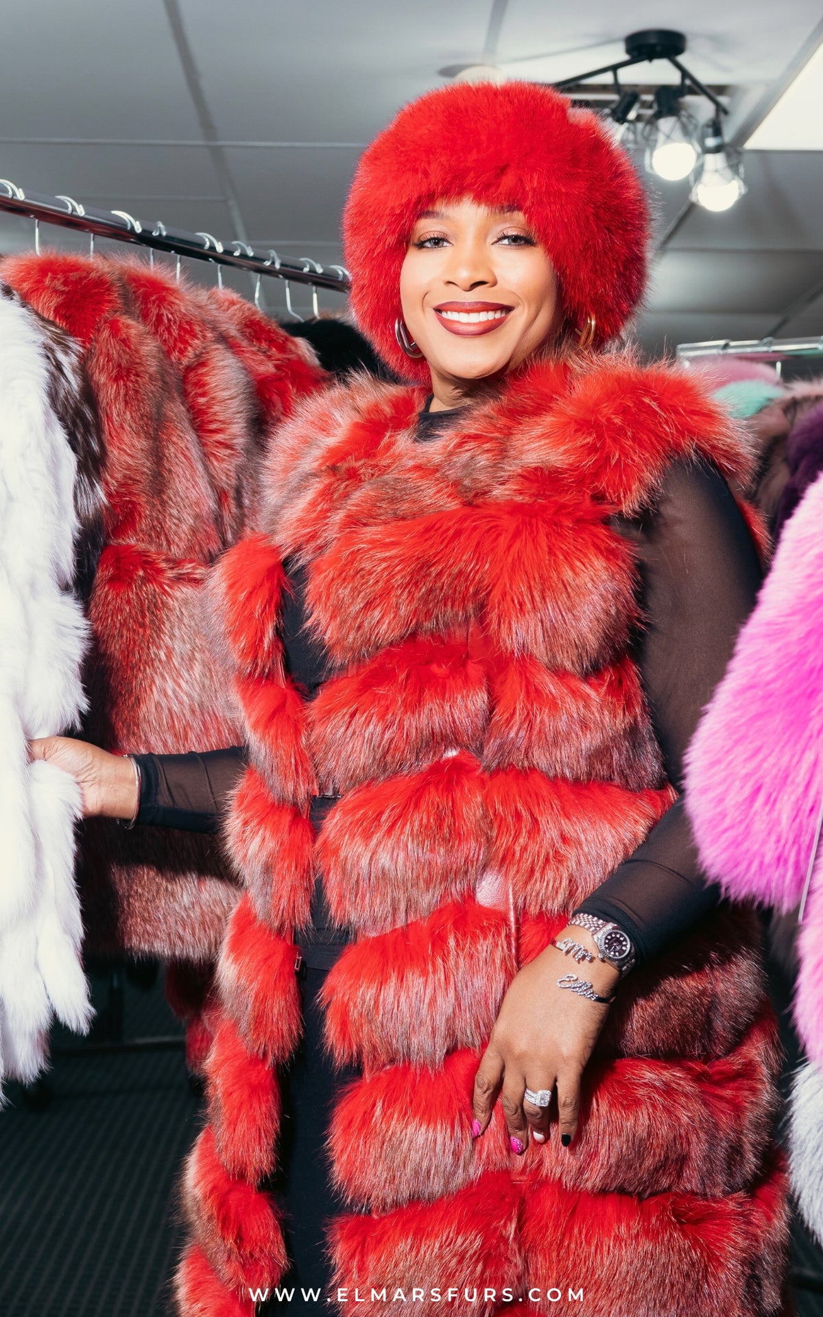 Dyed Red Long Fox Length Vest