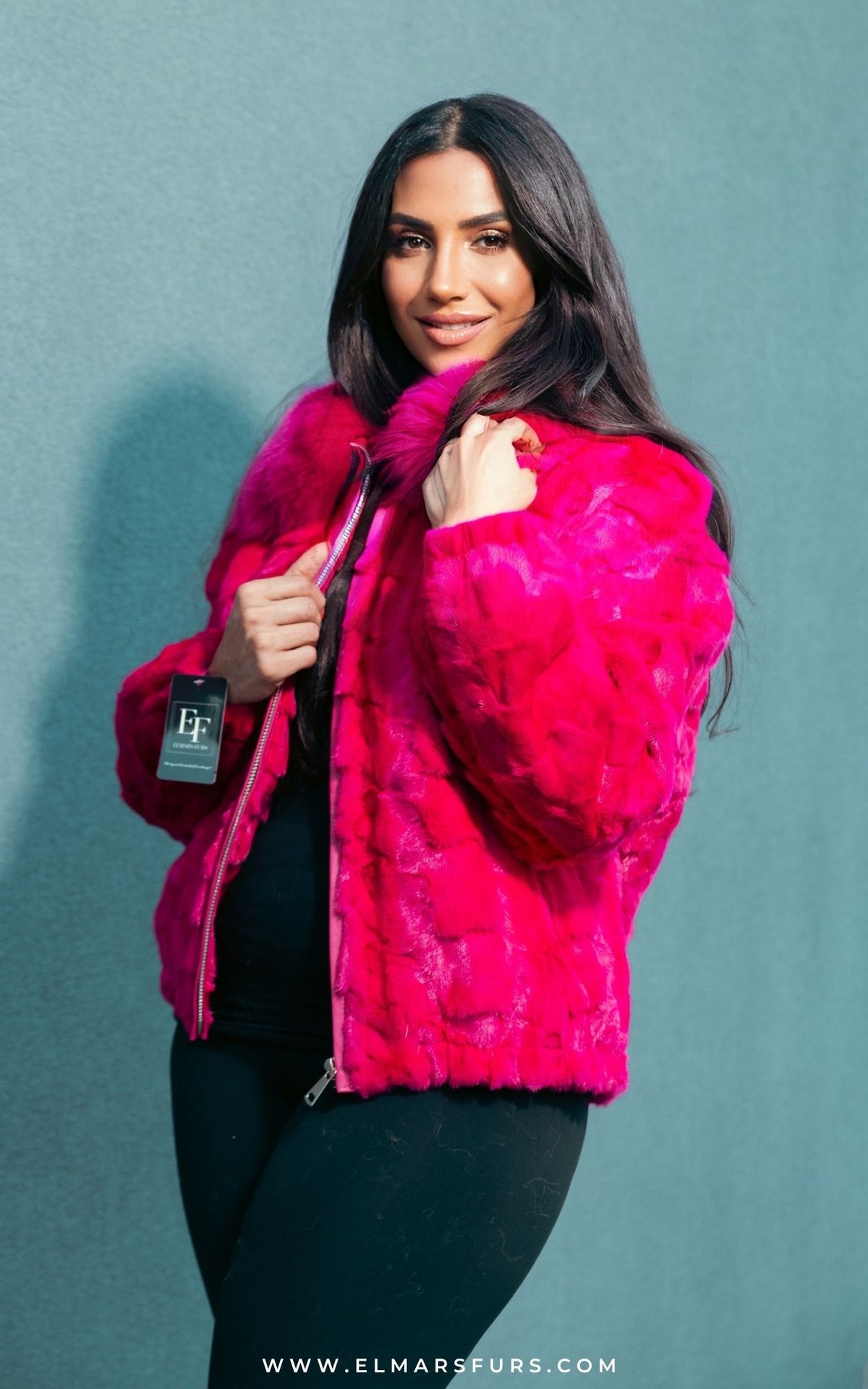 Pink Sculptured Mink Jacket with Fox Collar