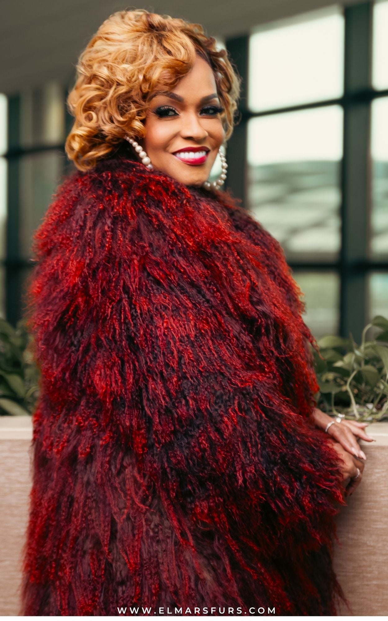 Wine Tibetan Lamb Coat