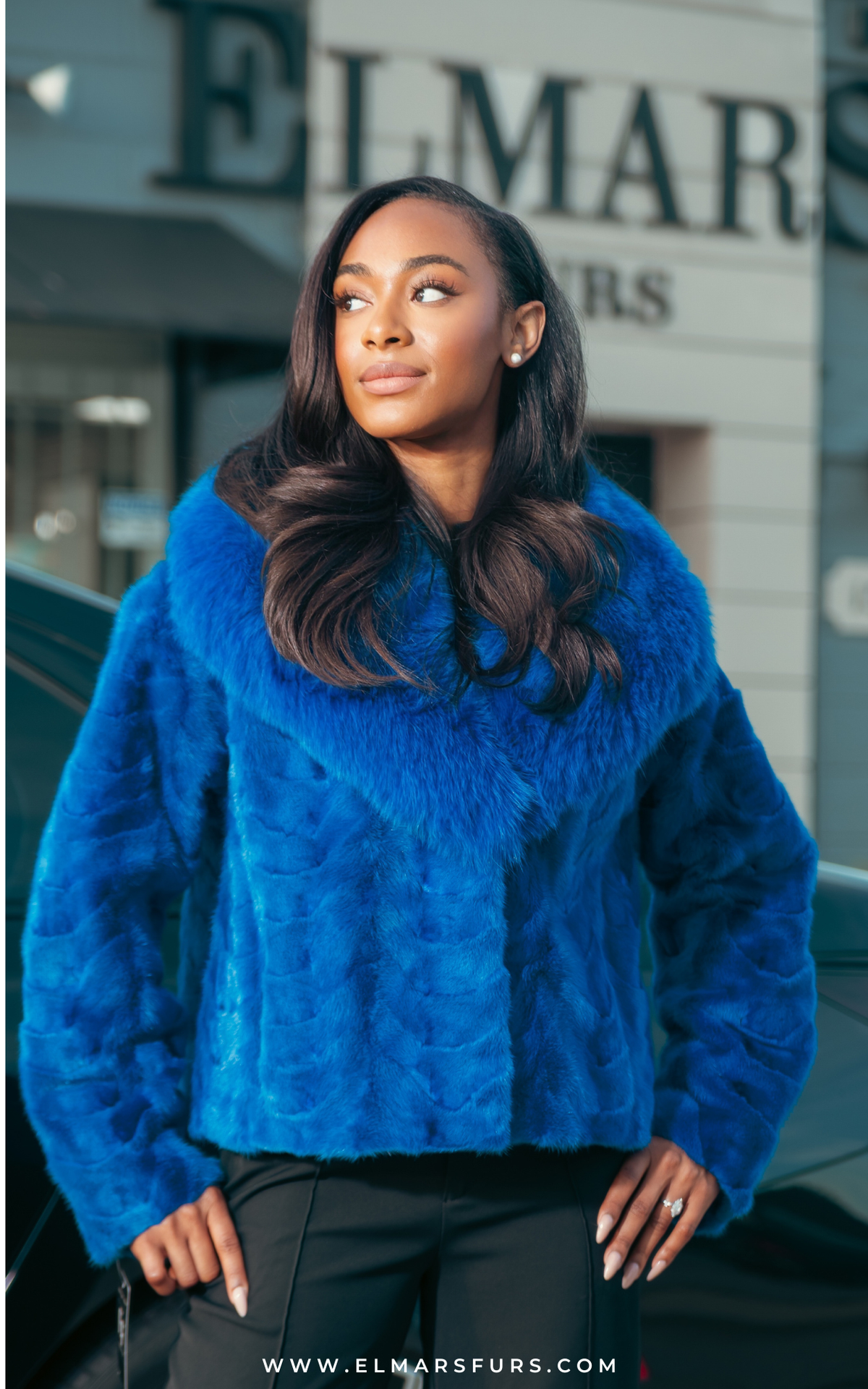 Sculptured Mink Electric Blue + Fox Trim