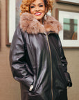 Brown Leather Jacket w/ Crystal Fox