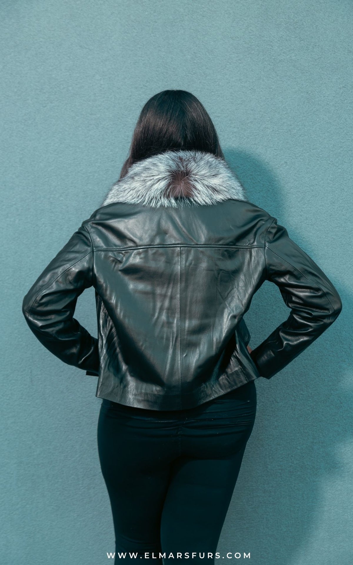 Leather Jacket with Silver Fox Collar