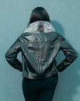 Leather Jacket with Silver Fox Collar