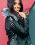 Leather Jacket with Silver Fox Collar