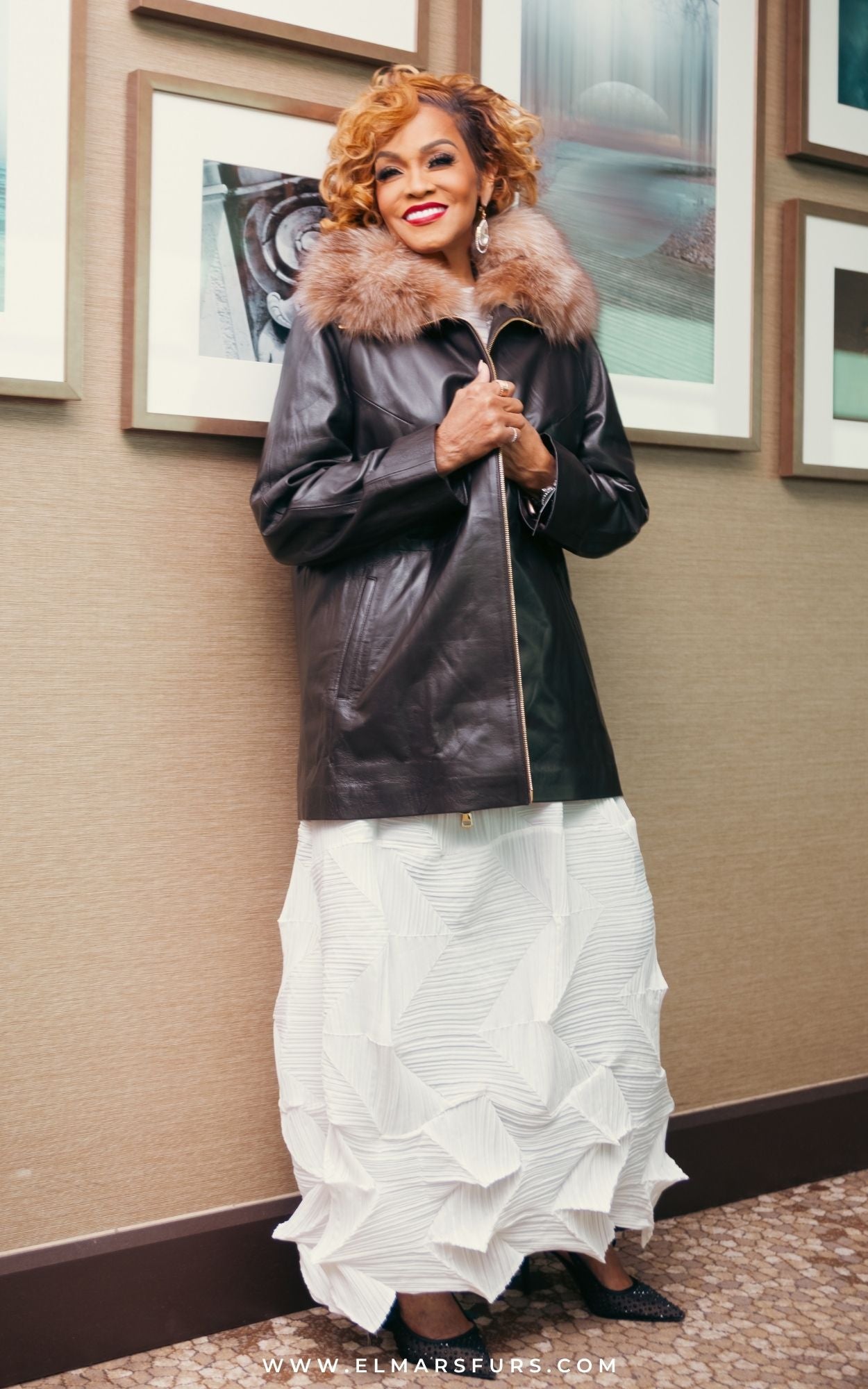 Brown Leather Jacket w/ Crystal Fox