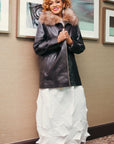 Brown Leather Jacket w/ Crystal Fox