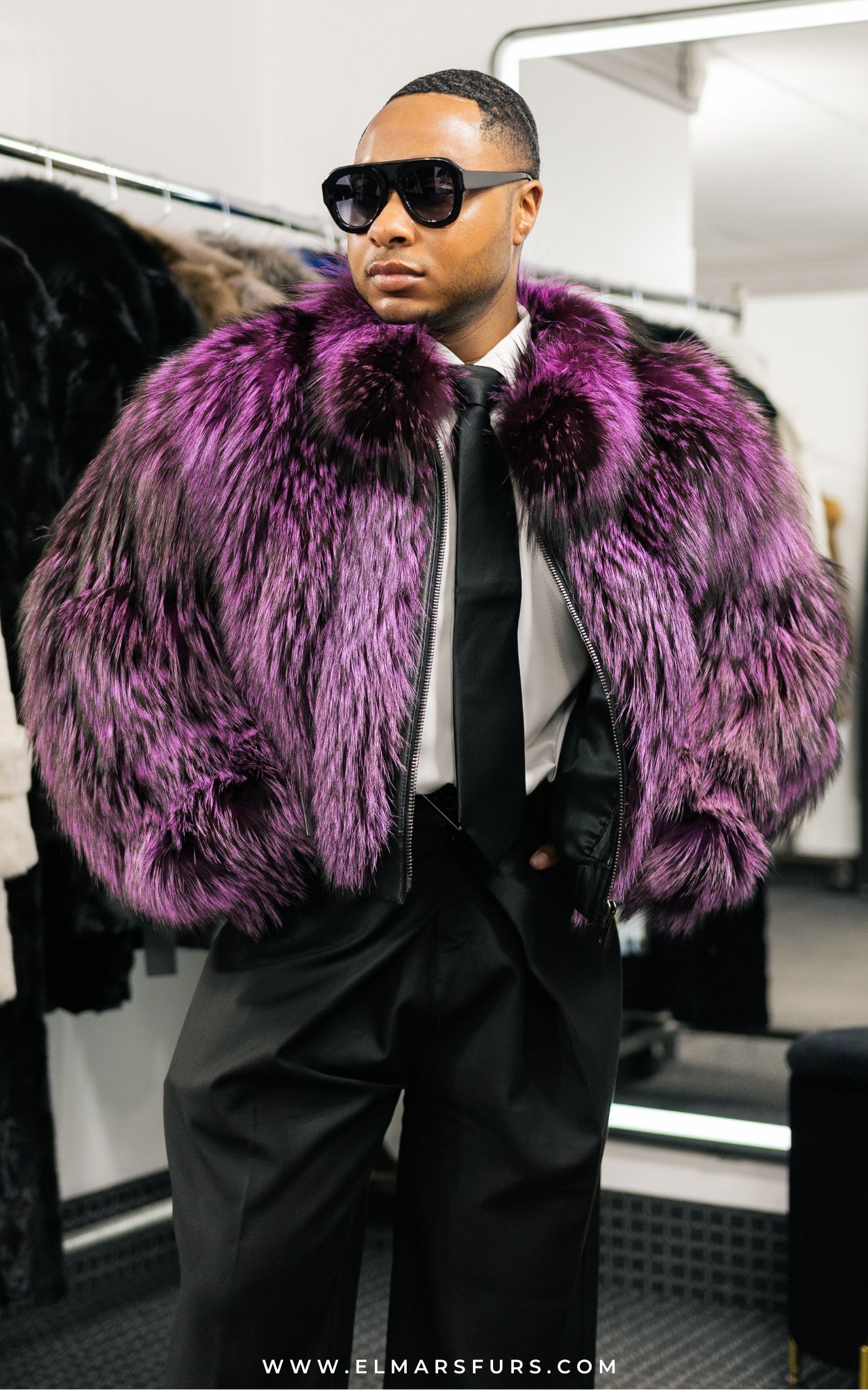 Purple Dyed Silver Fox Jacket
