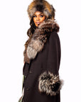 Brown Wool Coat with Fox