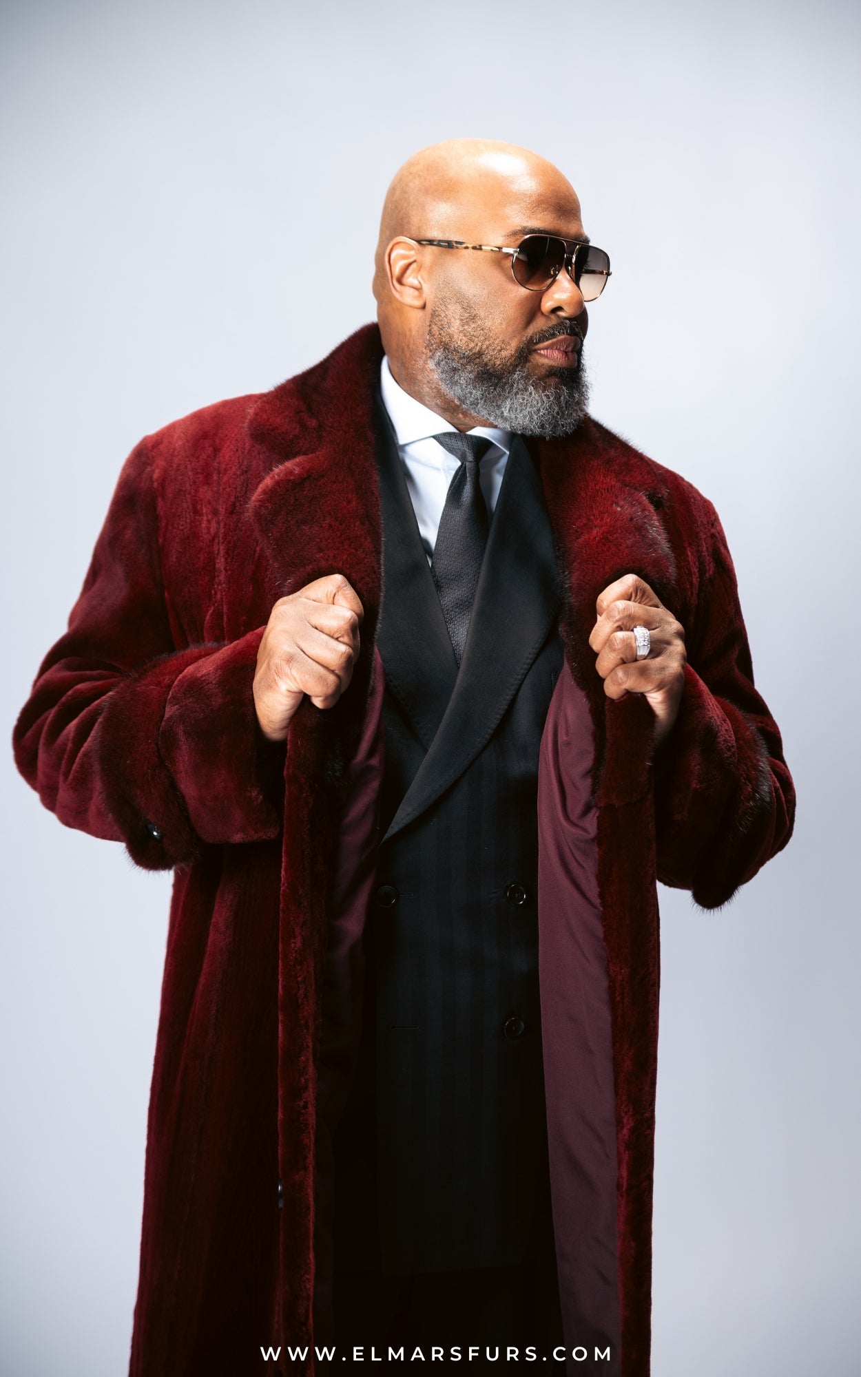 Burgundy Sheared Mink Coat w/ Burgundy Full Mink Epaulettes