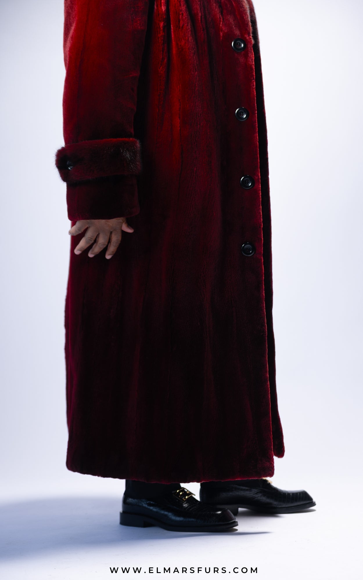 Burgundy Sheared Mink Coat w/ Burgundy Full Mink Epaulettes