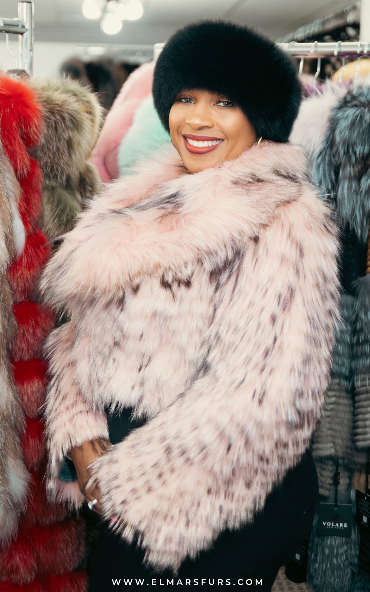 Pink Feathered Fox with Black Accents