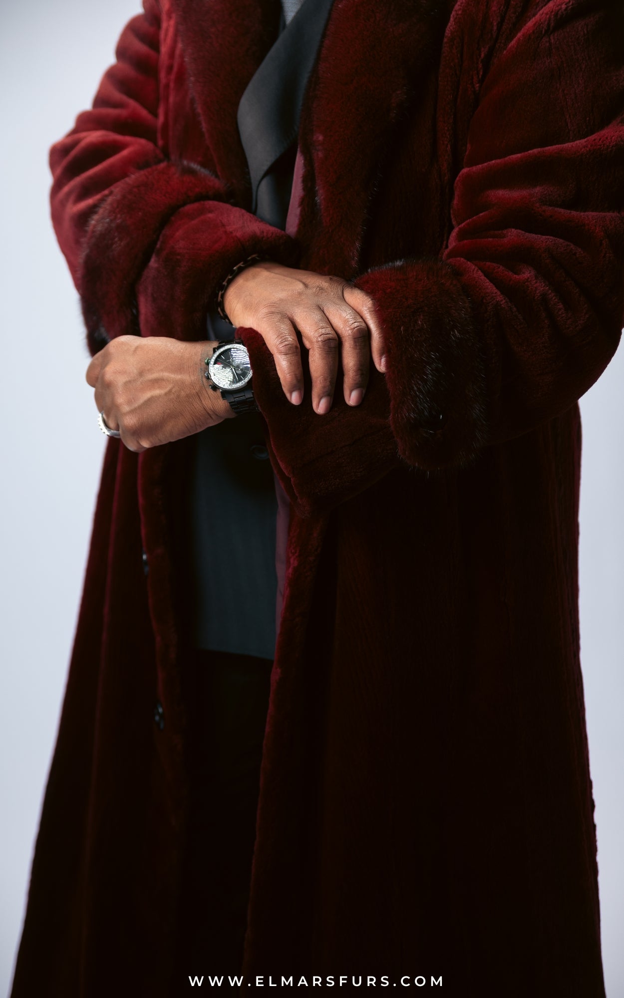 Burgundy Sheared Mink Coat w/ Burgundy Full Mink Epaulettes