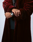 Burgundy Sheared Mink Coat w/ Burgundy Full Mink Epaulettes