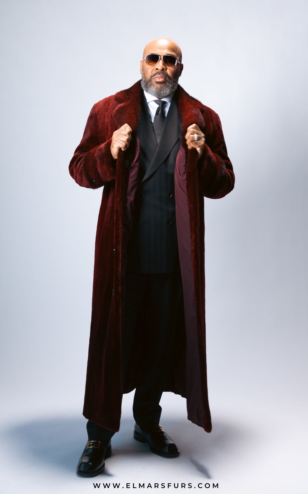 Burgundy Sheared Mink Coat w/ Burgundy Full Mink Epaulettes